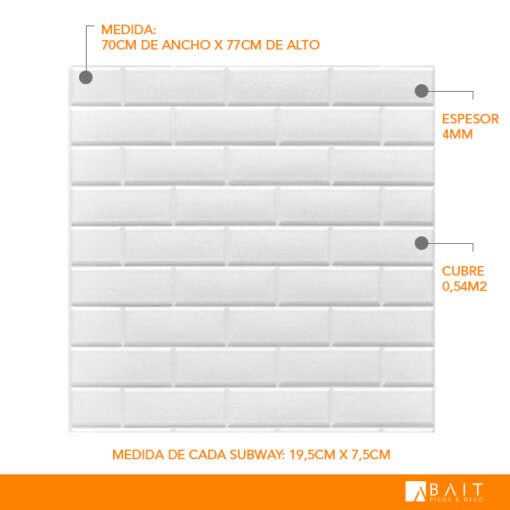 Placa 3D Azulejo Blanco Liso 70×77 - Imagen 5