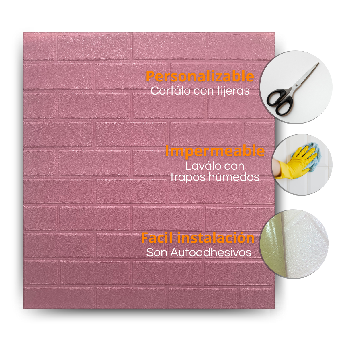 Placa 3D Azulejo Rosa Liso 70×77 - Imagen 3
