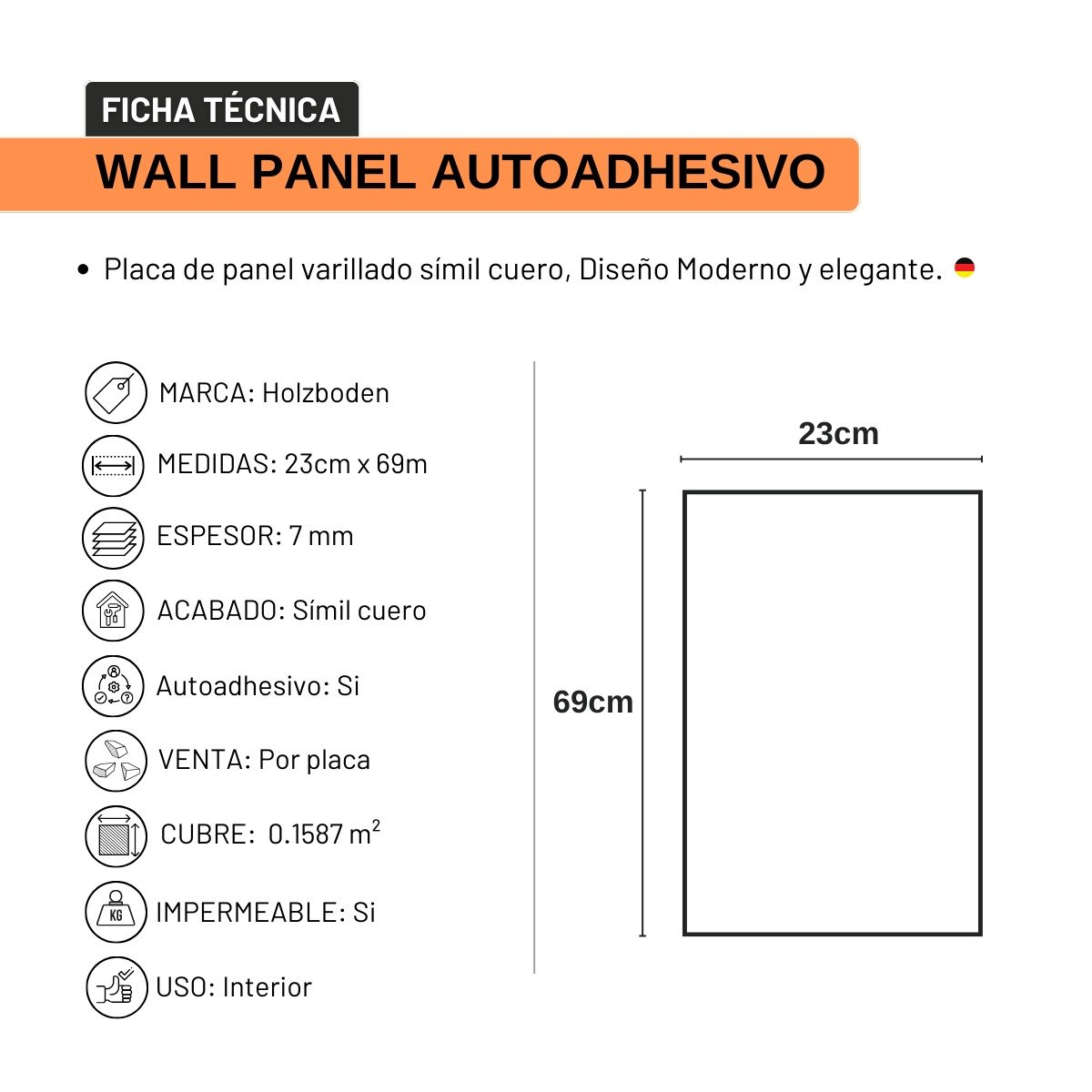 Placa Wall Panel Simil Cuero Gris Autoadhesivo - Imagen 4