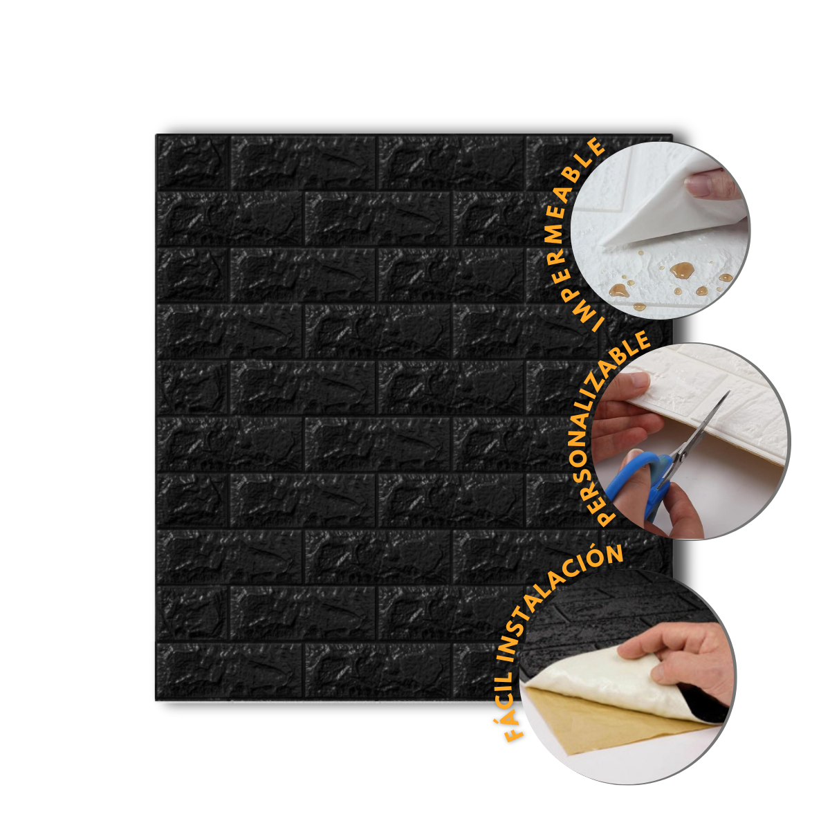 Placa 3D Azulejo Negro Rustico 70×77 - Imagen 2