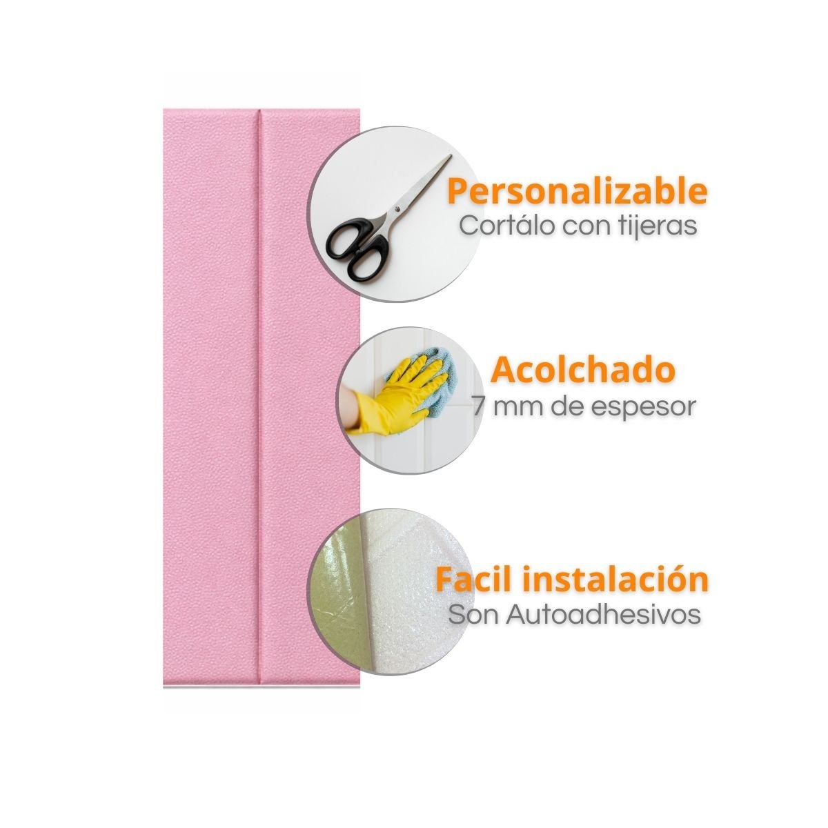 Placa Wall Panel Simil Cuero Rosa Autoadhesivo - Imagen 3