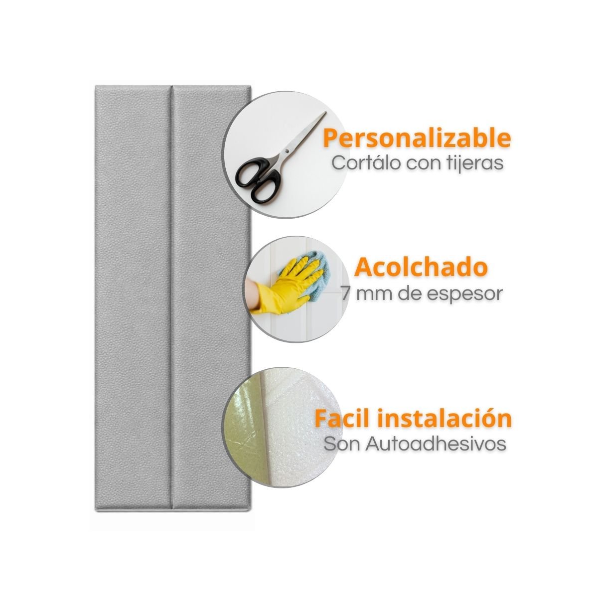 Placa Wall Panel Simil Cuero Gris Autoadhesivo - Imagen 3