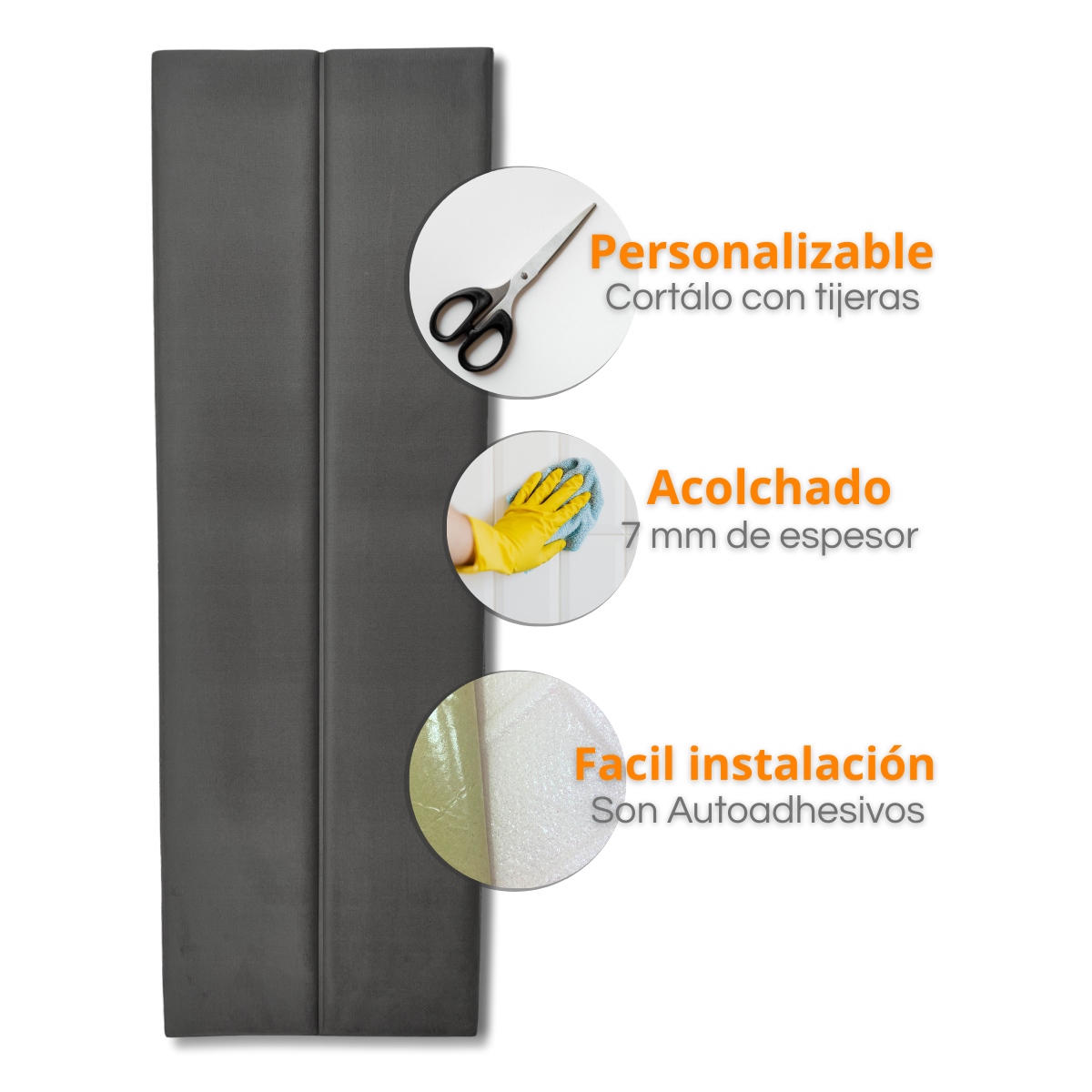 Placa Wall Panel Gris Gamuzado Autoadhesivo - Imagen 2